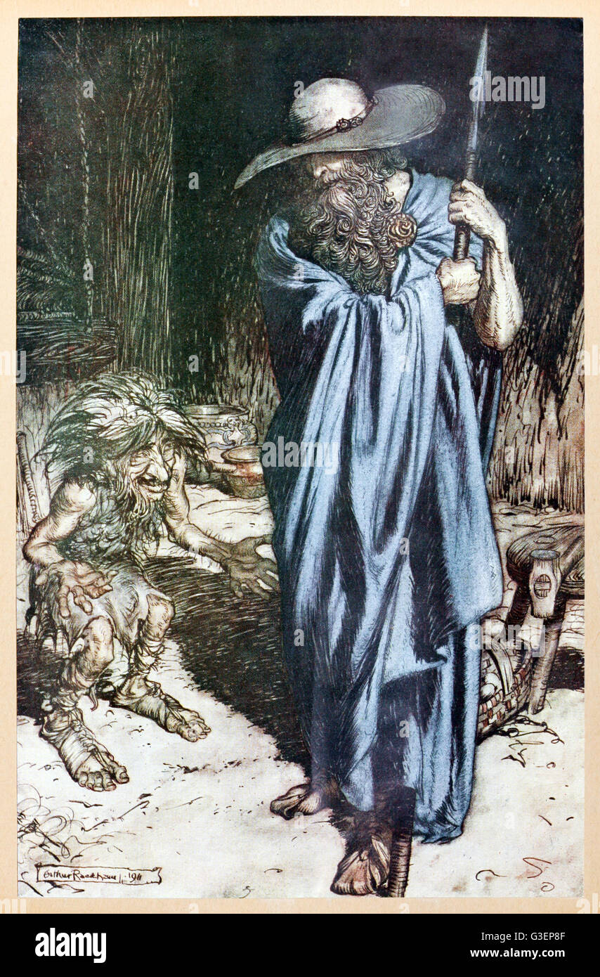 "Mime et le Vagabond" de Siegfried "& Le Crépuscule des dieux' illustré par Arthur Rackham (1867-1939). Voir la description pour plus d'informations. Banque D'Images