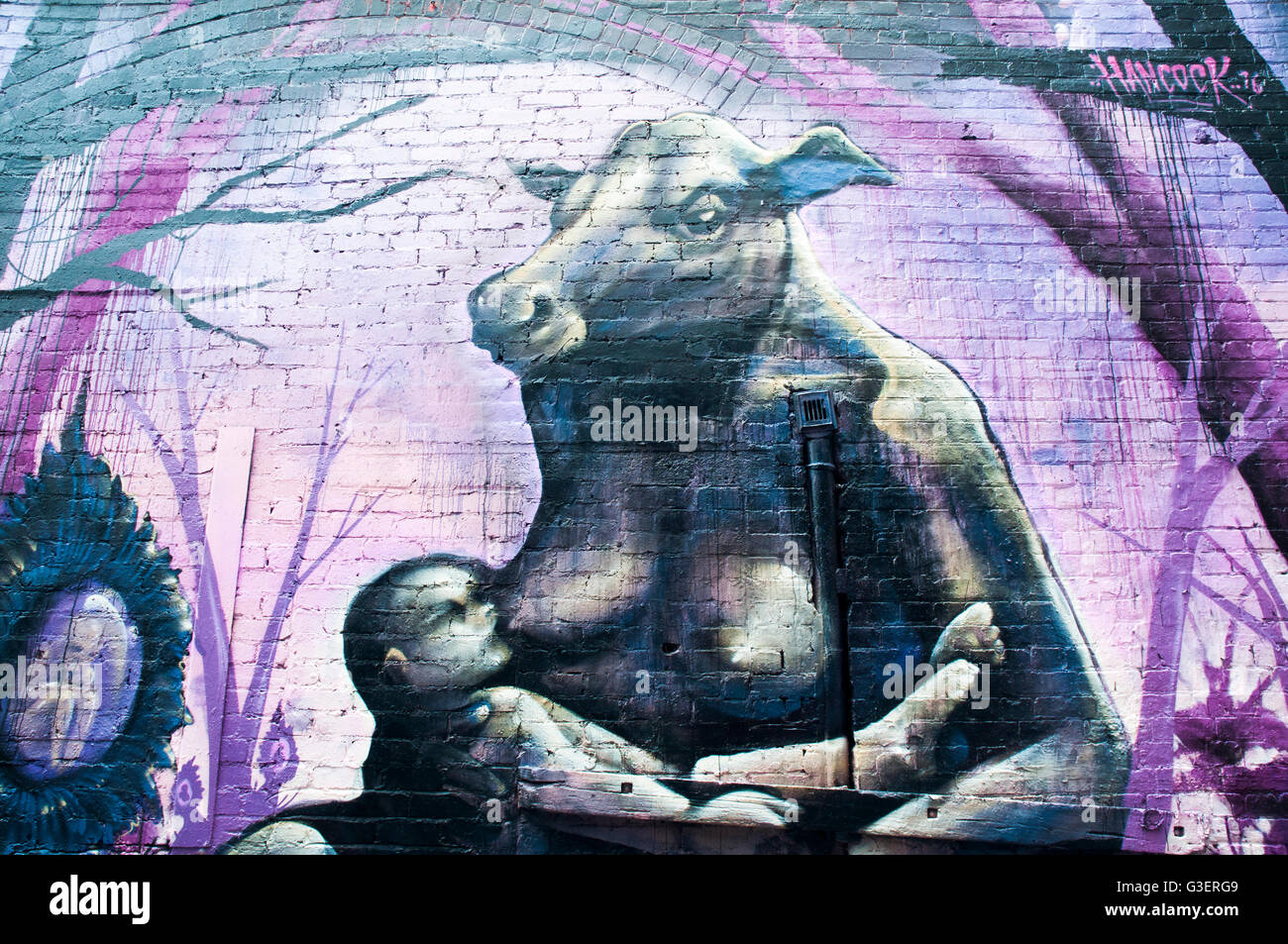 Street art murales dans AC/DC Lane, Melbourne, commémoration de la rock music band de ce nom Banque D'Images