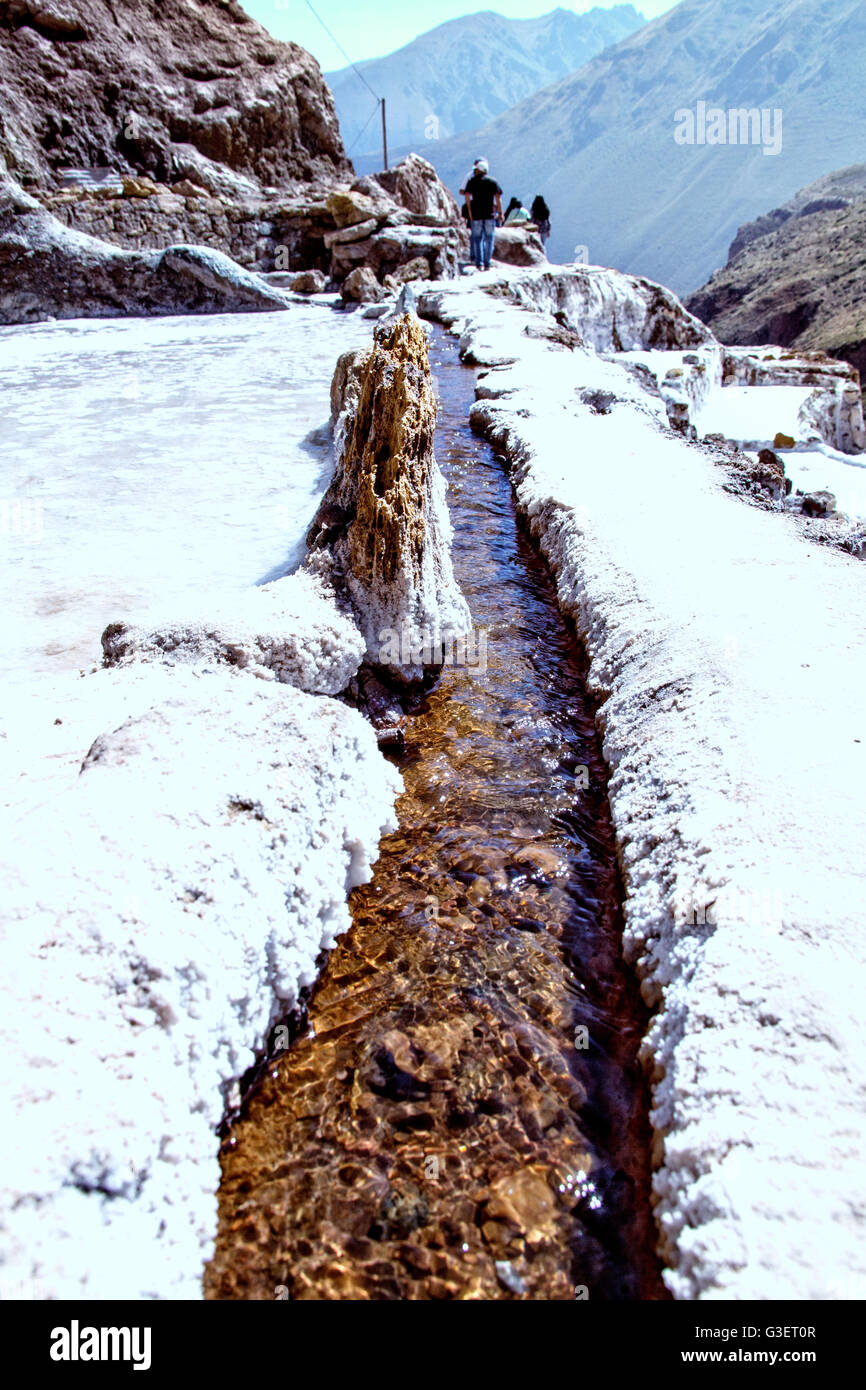 Photo prise dans les mines de sel de Maras Moroy au Pérou Banque D'Images