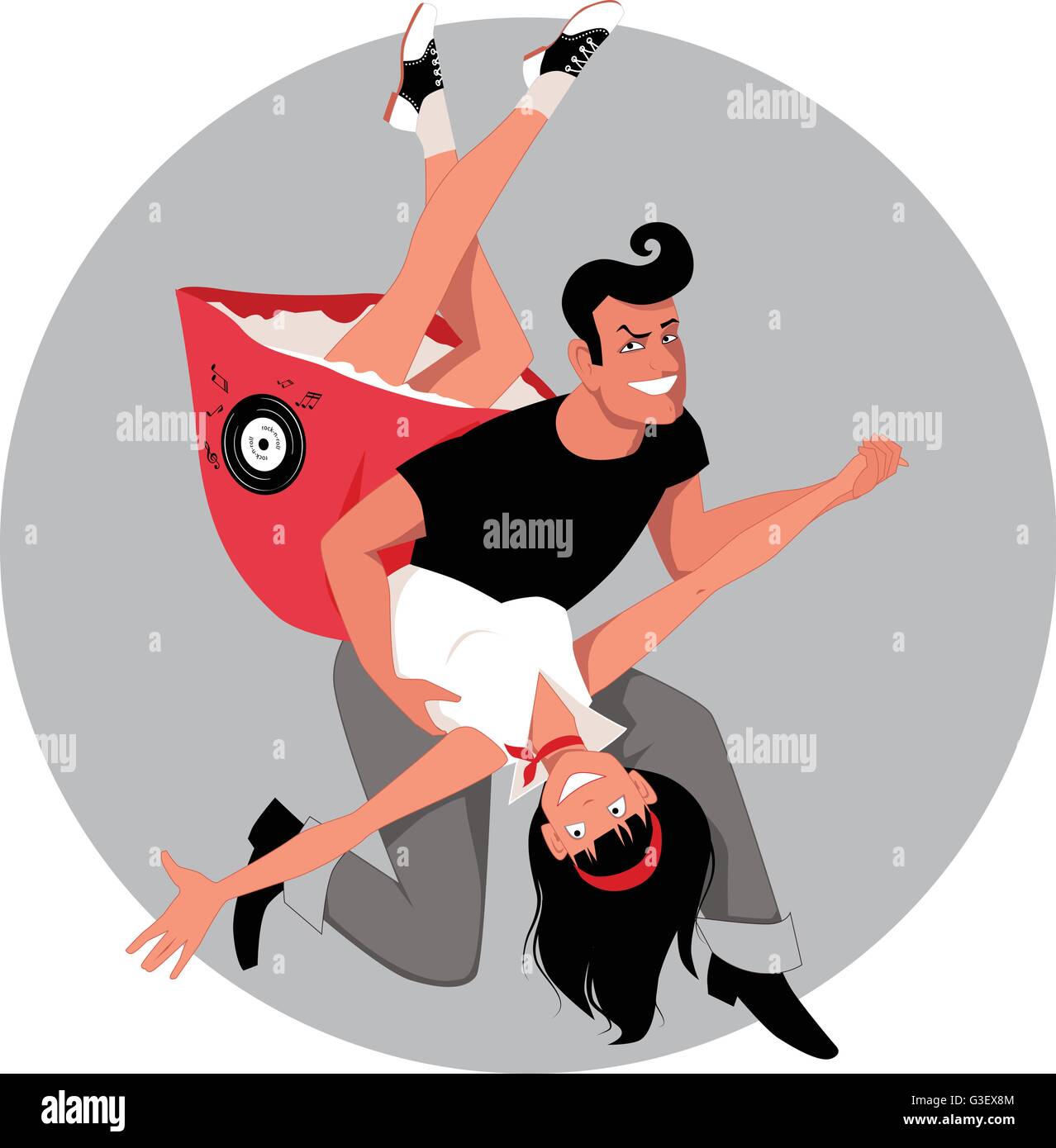 Cartoon couple dans années 50 vêtements de style de la danse rock'n'roll Illustration de Vecteur