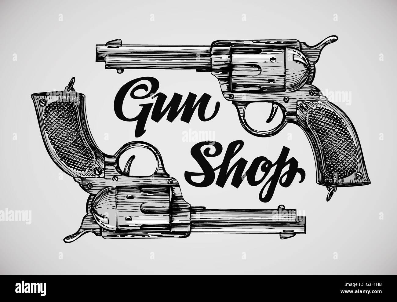 Pistolets à la main. Magasin d'armes. Revolver croquis vector illustration Illustration de Vecteur