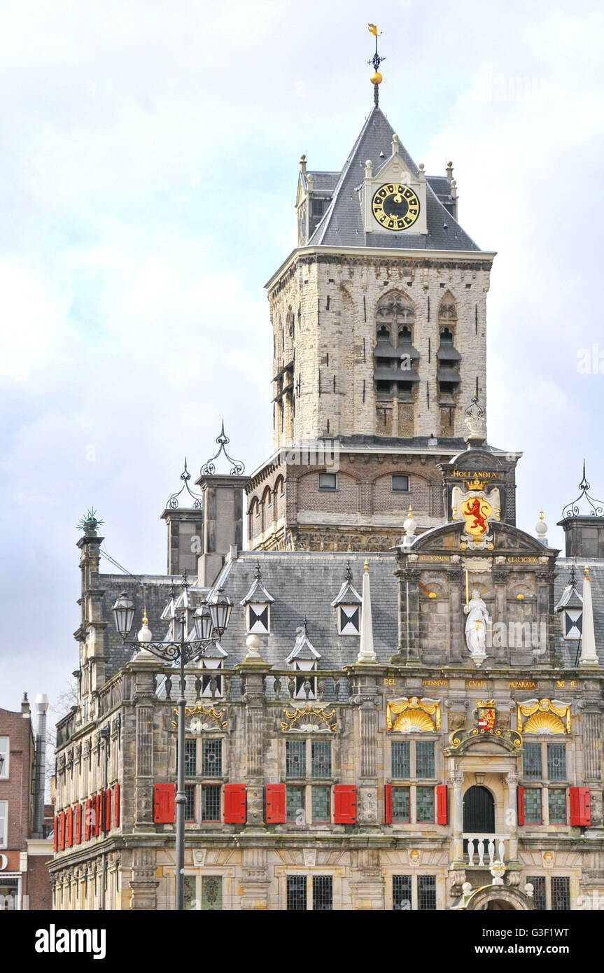 Hollande, Delft, l'hôtel de ville, Stadhuis, marché, Banque D'Images