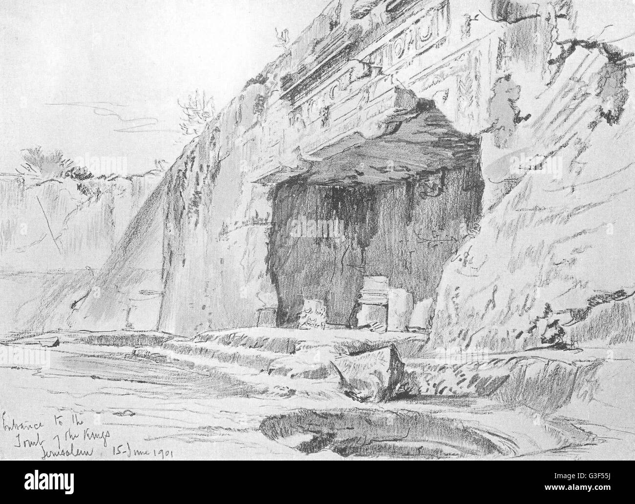 Jérusalem : la soi-disant tombeaux des rois, antique print 1902 Banque D'Images