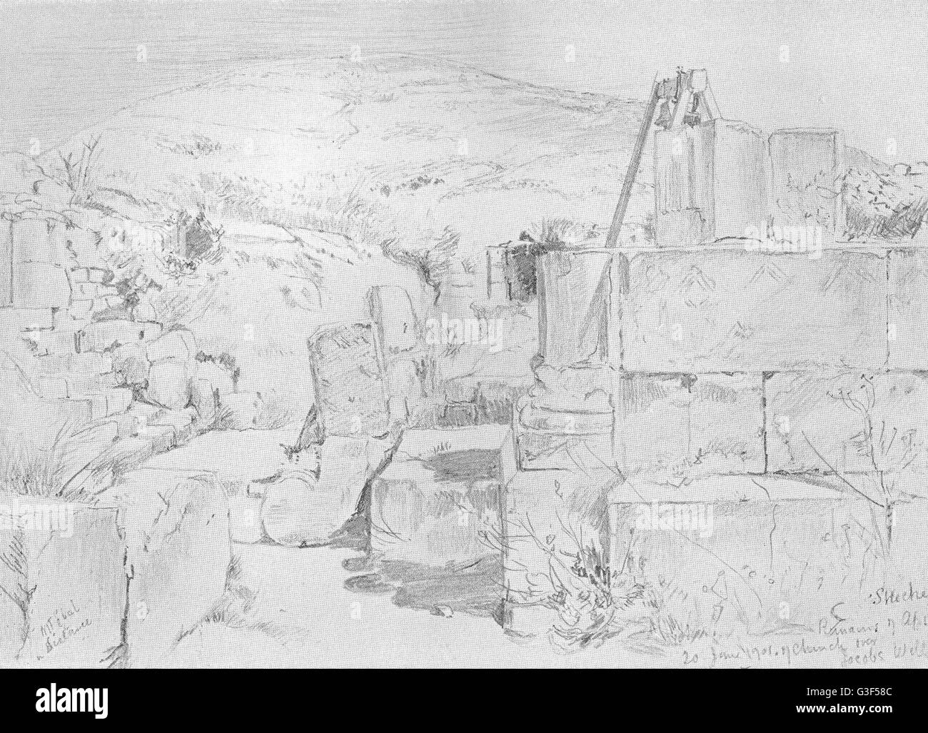 Sichem : chevet de 4ème siècle, l'église plus de puits de Jacob en(Naplouse), print 1902 Banque D'Images