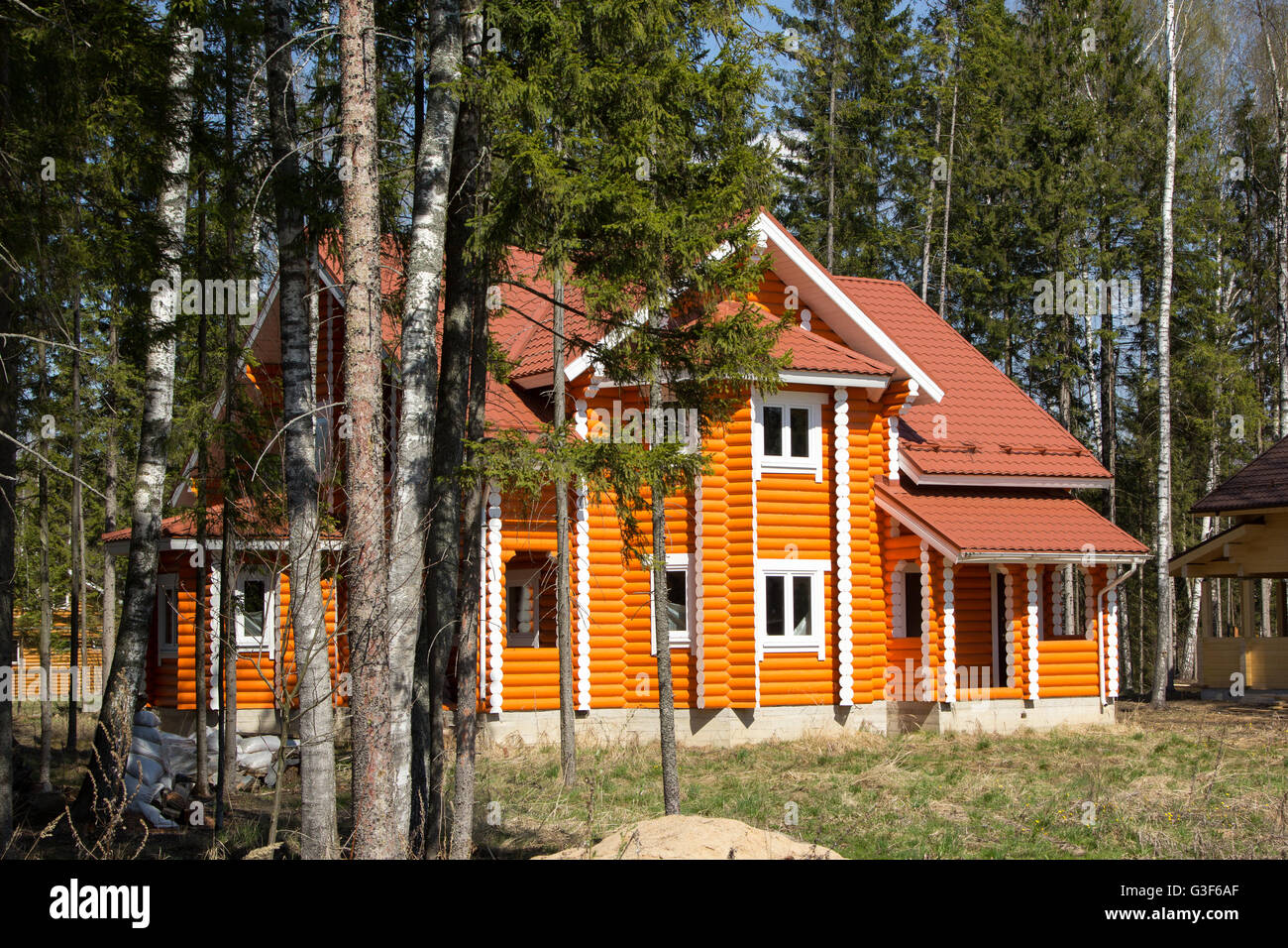 Nouvelle maison en bois dans la forêt Banque D'Images