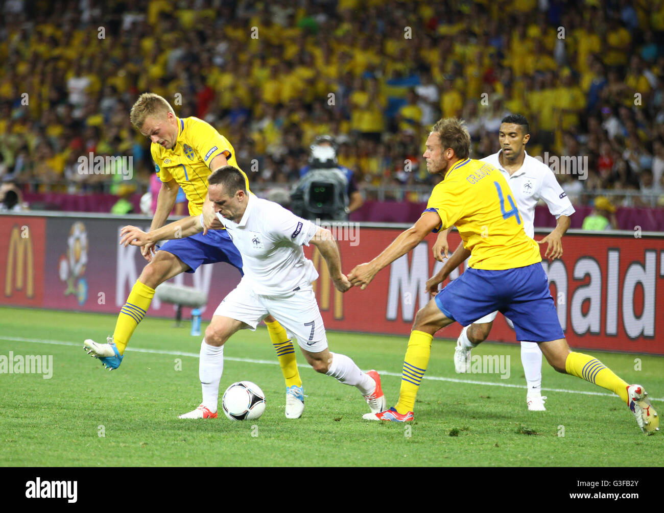 Jeu UEFA EURO 2012 : la Suède contre la France au stade olympique de Kiev, Ukraine Banque D'Images