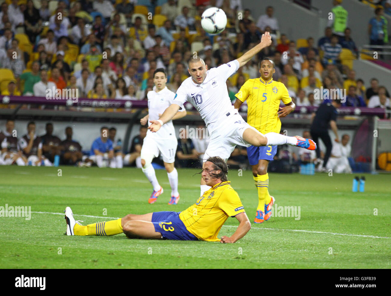 Jeu UEFA EURO 2012 : la Suède contre la France au stade olympique de Kiev, Ukraine Banque D'Images