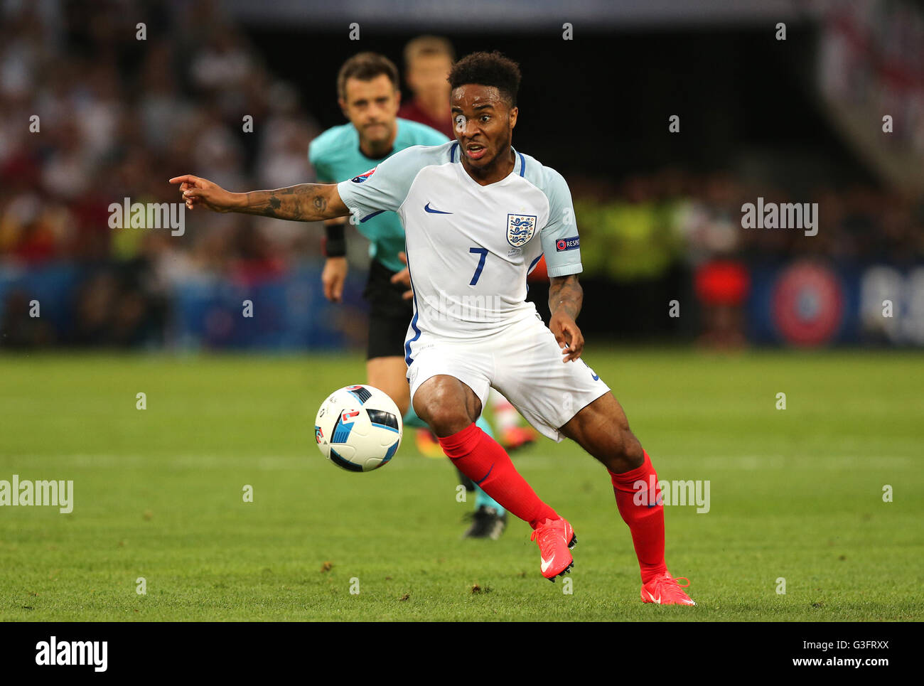 Marseille, France. 11 Juin, 2016. Raheem Sterling d'Angleterre fait concurrence au cours de l'Euro 2016 football match du groupe B entre la Russie et l'Angleterre à Marseille, France, le 11 juin 2016. © Zhang Fan/Xinhua/Alamy Live News Banque D'Images