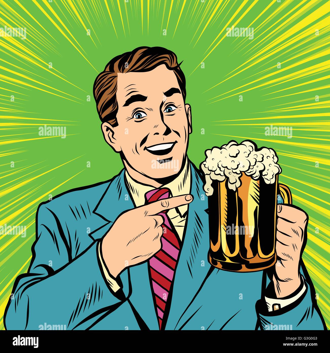 Homme avec une bière rétro pop art Illustration de Vecteur