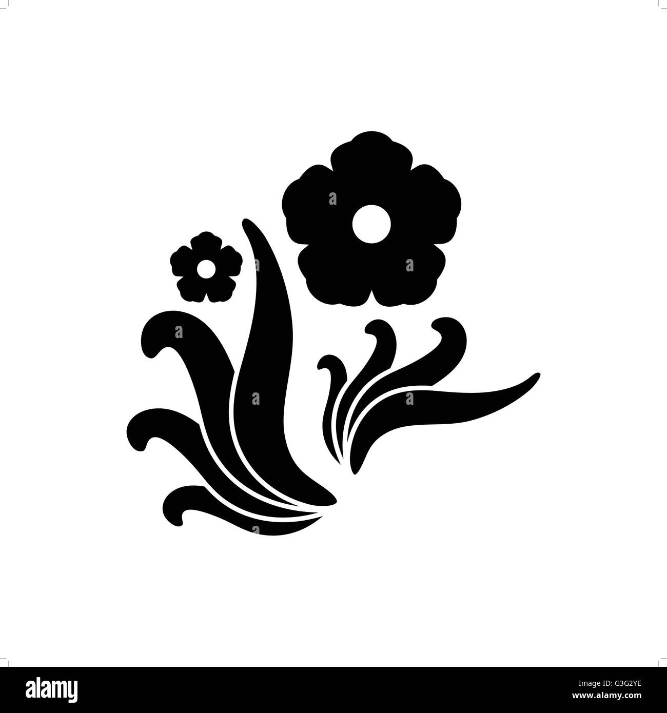 Tropical flower silhouette noire tatouage vecteur illustration isolé sur fond blanc. Illustration de Vecteur