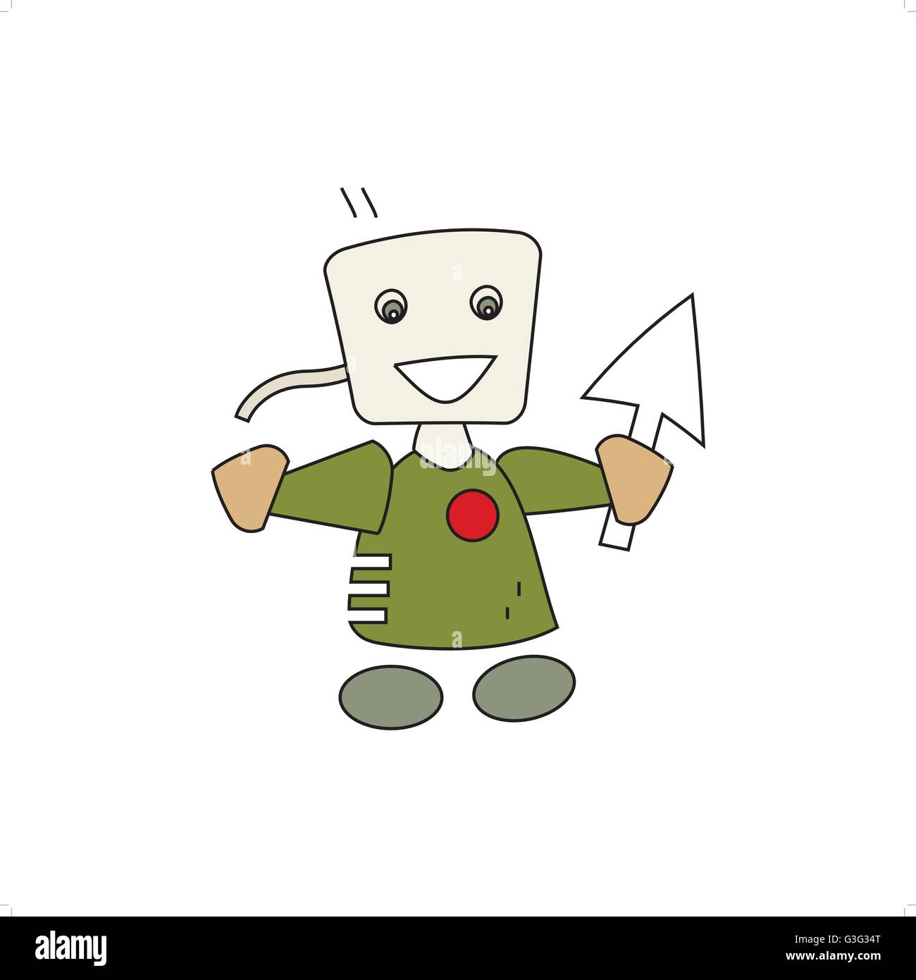 Cute cartoon style homme ordinateur holding fictif souris vector illustration isolé sur blanc backgorund. Illustration de Vecteur