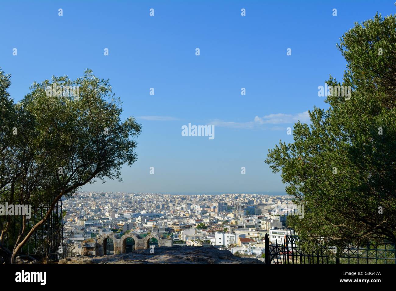 Vue d'Athènes depuis l'Acropole à Athènes, Grèce Banque D'Images