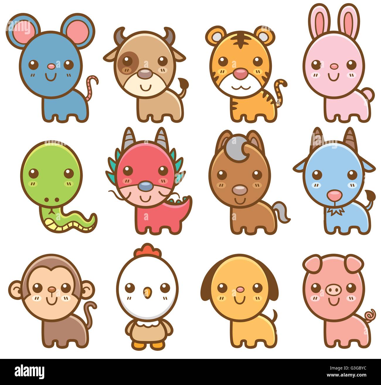 Illustration Vecteur de dessin animé des animaux du zodiaque chinois Illustration de Vecteur