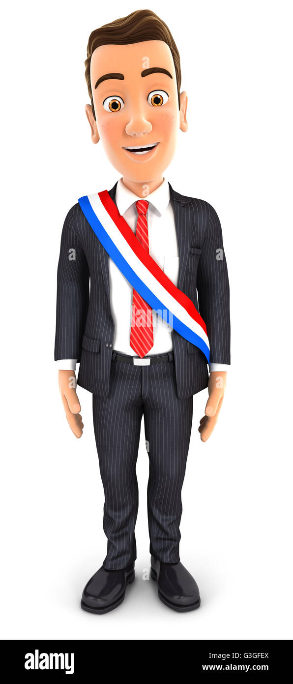 Businessman wearing 3d'écharpe de maire français, illustration avec fond  blanc isolé Photo Stock - Alamy