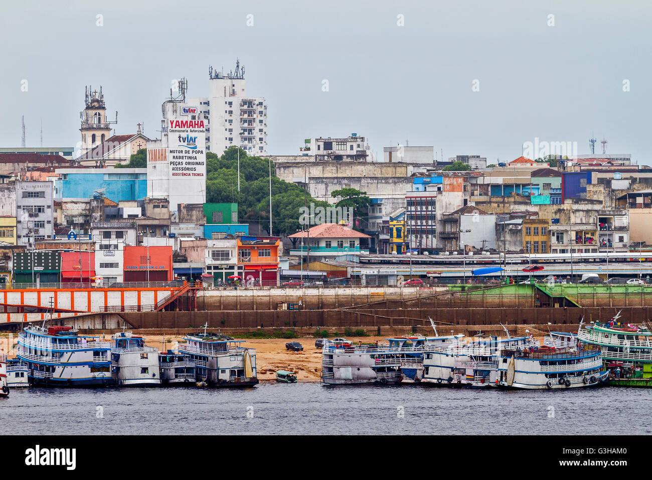 Bateaux amarrés Amazone Manaus Brésil Banque D'Images