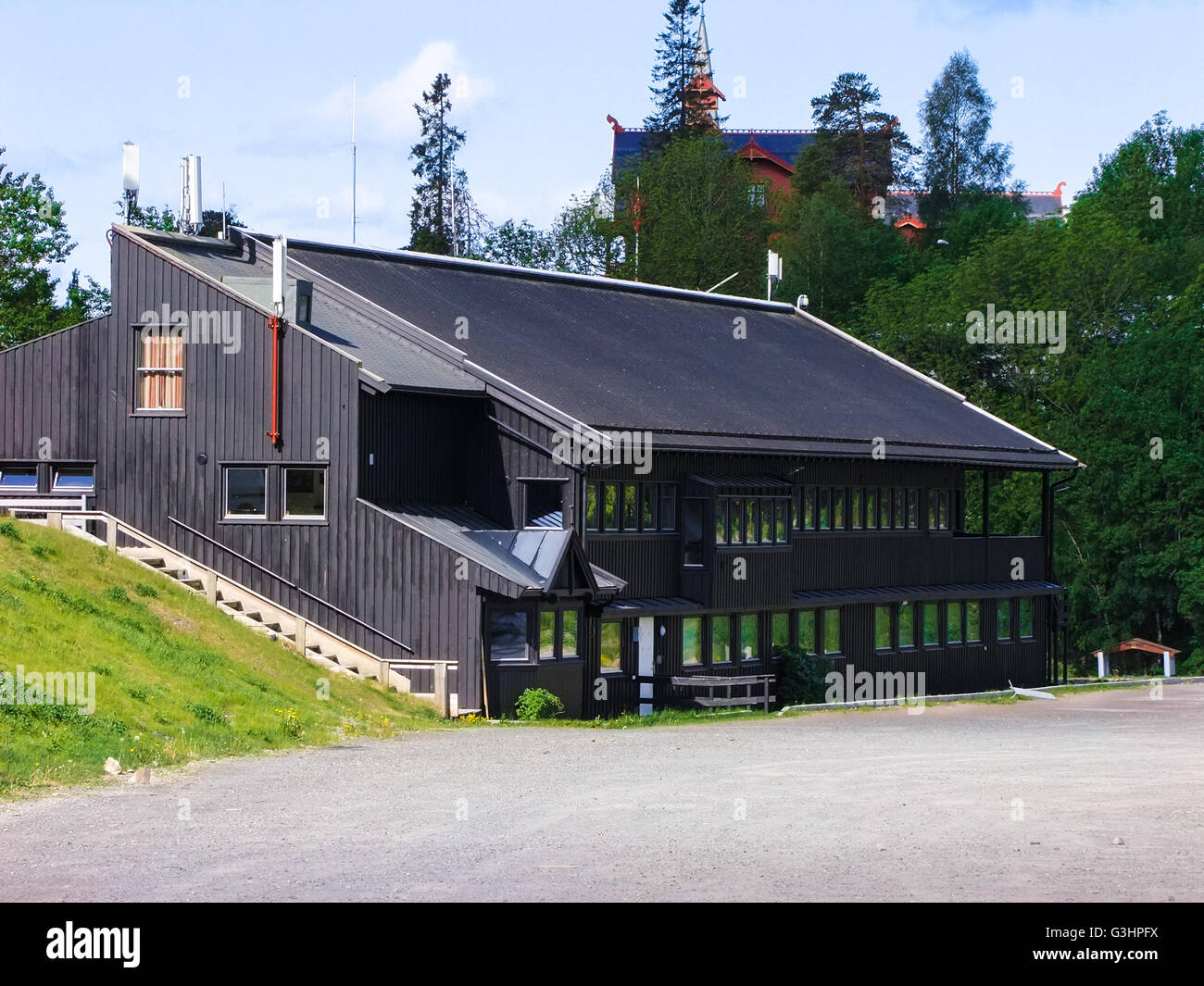 Les infrastructures aux Jeux Olympiques d'hiver au stade de ski Lillehammer, Norvège. Banque D'Images