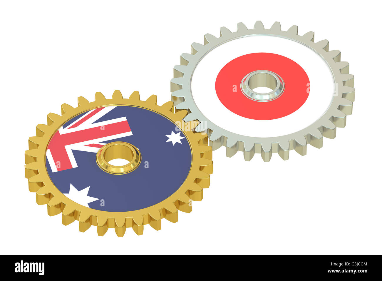 L'Australie et le Japon les drapeaux sur les pignons d'un rendu 3D, isolé sur fond blanc Banque D'Images