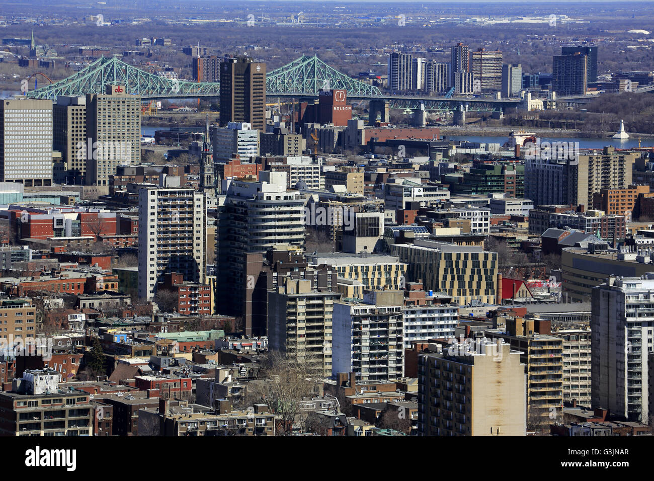 Vue sur le centre-ville de Montréal, du Belvédère Kondiaronk sur le Mont Royal Le mont. Québec, Canada Banque D'Images