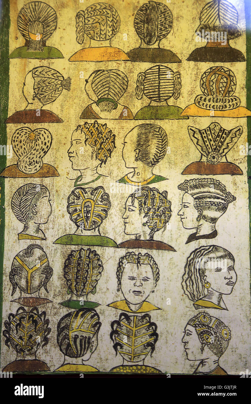 Style de cheveux de tribus africaines afficher dans Musée Redpath de l'Université McGill, Montréal Québec Canada Banque D'Images