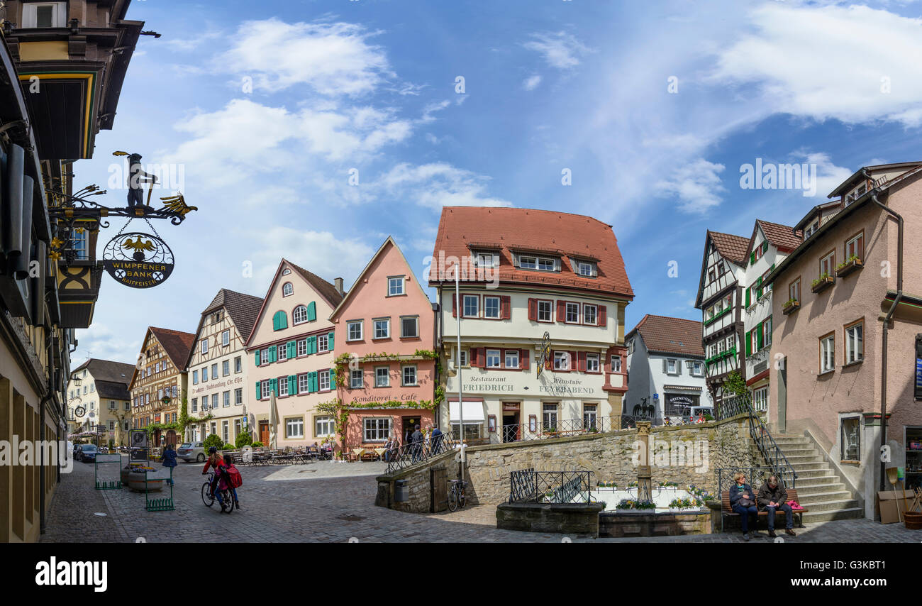 Maisons à colombages dans la rue Hauptstraße, Allemagne, Bade-Wurtemberg, Heilbronner Land, Bad Wimpfen Banque D'Images