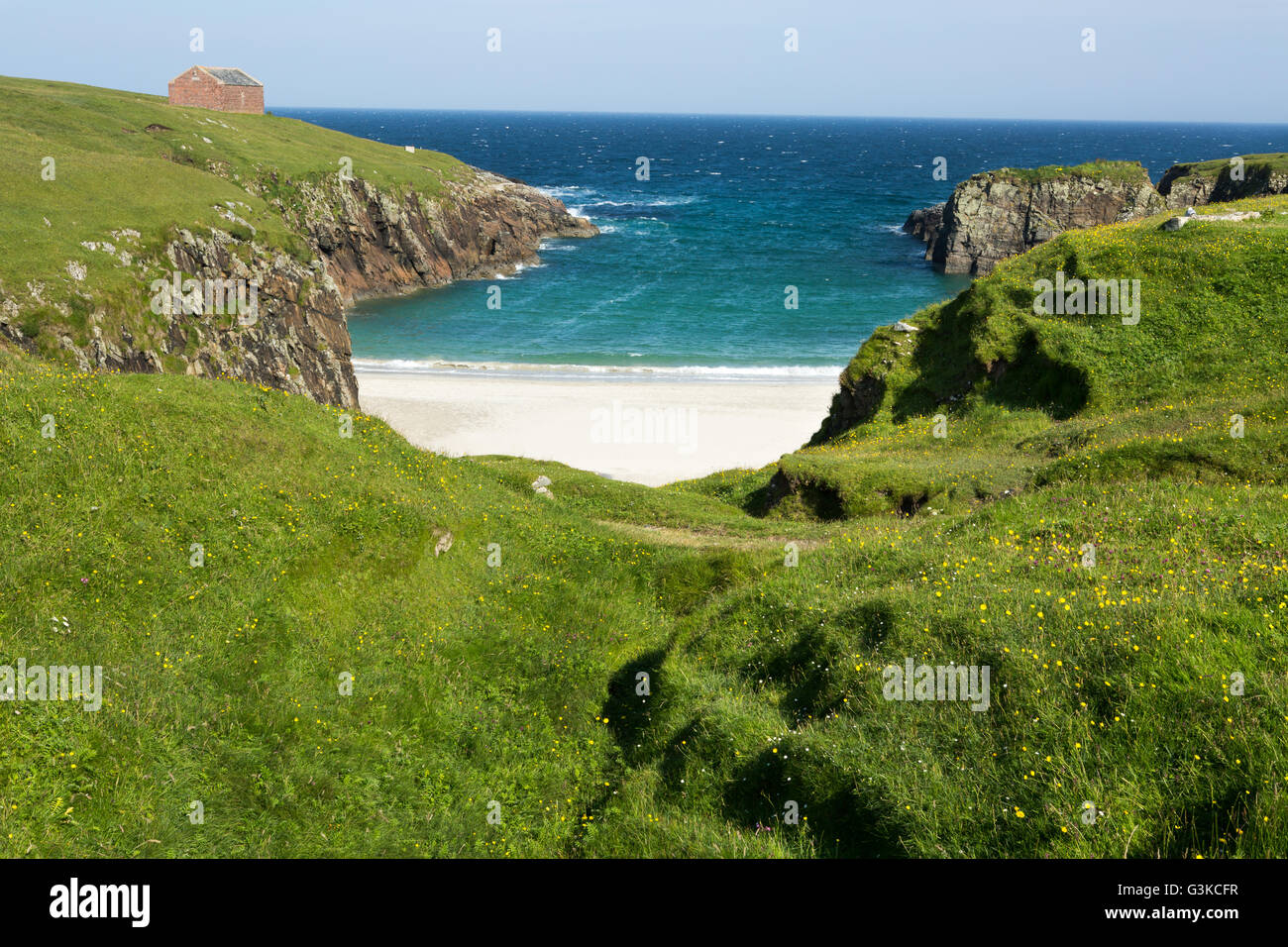 Belle Green bay avec plage de sable et rochers, l'île de Lewis, îles Hébrides, Ecosse, Royaume-Uni Banque D'Images