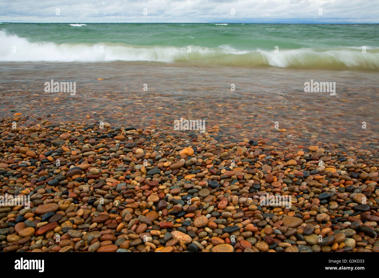 Plage du lac Supérieur, Whitefish Point Bird Observatory, au Michigan Banque D'Images