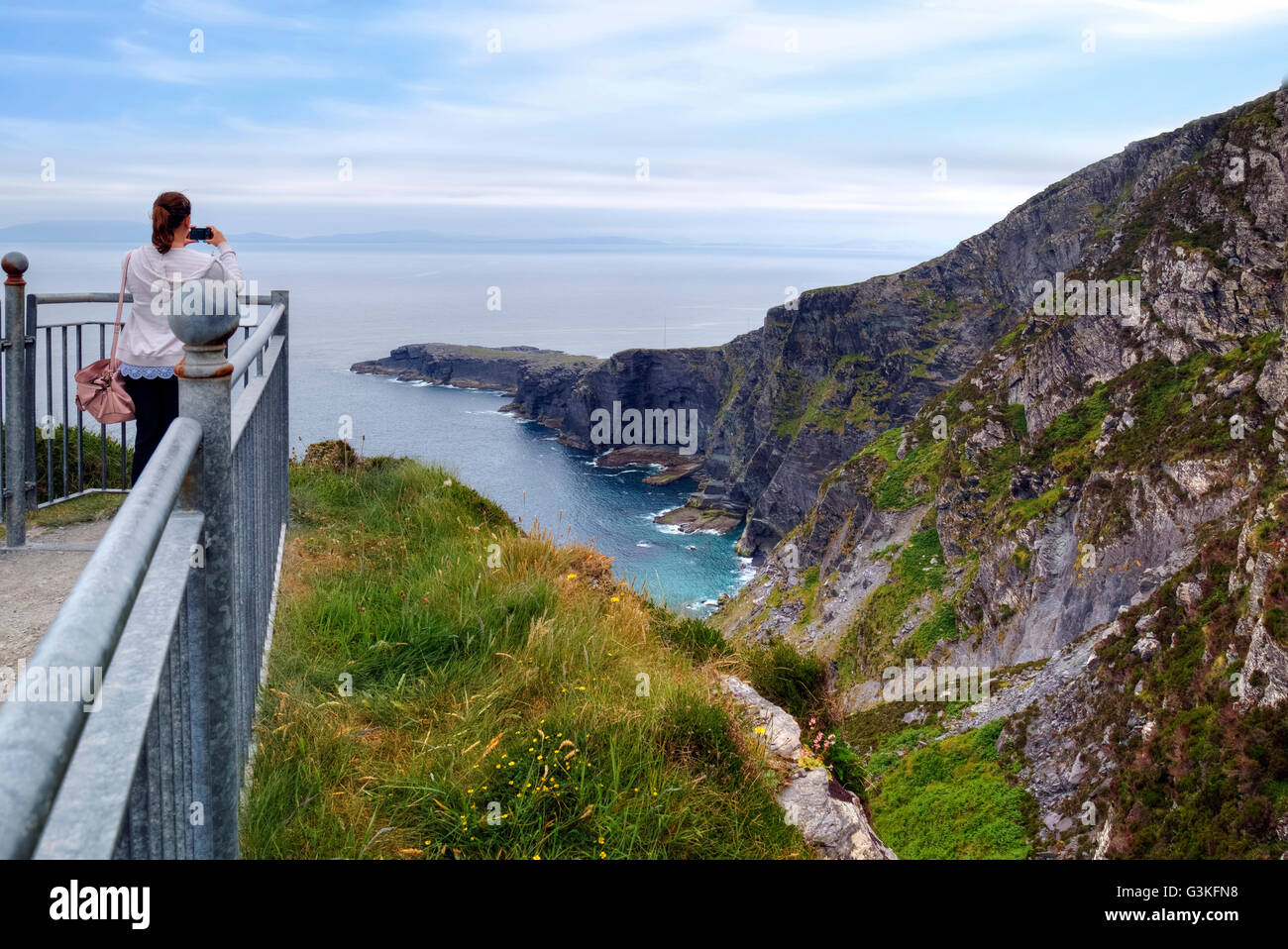 L'île de Valentia, Fogher falaises, Iveragh, Skellig Ring, Kerry, Irlande, Europe Banque D'Images