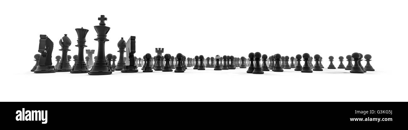 Pièce d'Échecs / panorama 3D illustration pièces des échecs à large composition panoramique Banque D'Images