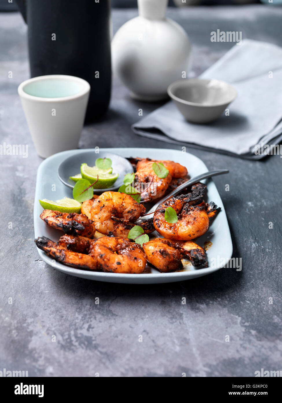 Sweet et enfumé des grillades de Gambas sur la plaque Banque D'Images
