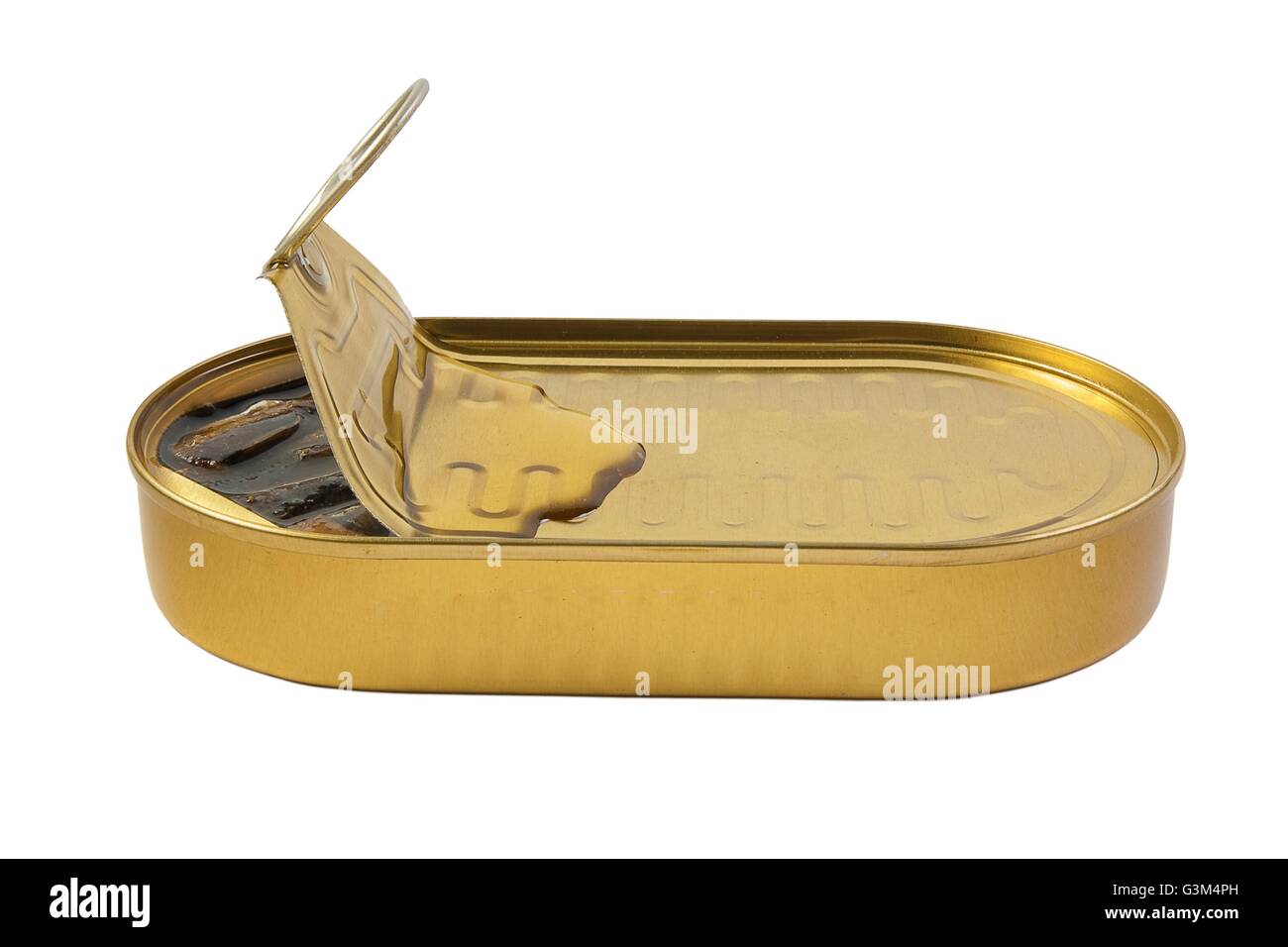 Pouvez avec anchois isolated over white background . Banque D'Images