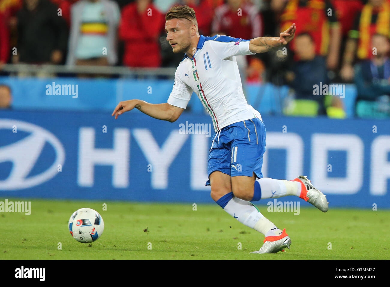 Lyon, France. 13 Juin, 2016. Championnats européens de football 2016. La Belgique et l'Italie. Stade de Lyon stade. Ciro immobile (ITA) : Action de Crédit Plus Sport/Alamy Live News Banque D'Images