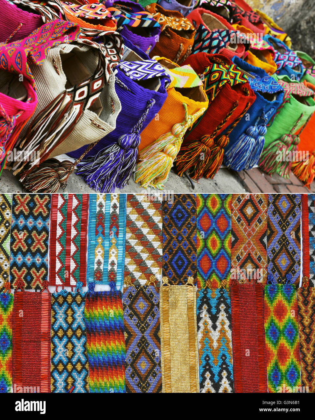 Souvenirs de Carthagène, Colombie - Sacs à bandoulière tissée et bracelets  de perles Photo Stock - Alamy