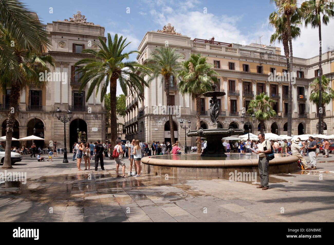 La Plaça Reial, Royal Plaza, Barcelone, Catalogne, Espagne, Europe, PublicGround Banque D'Images