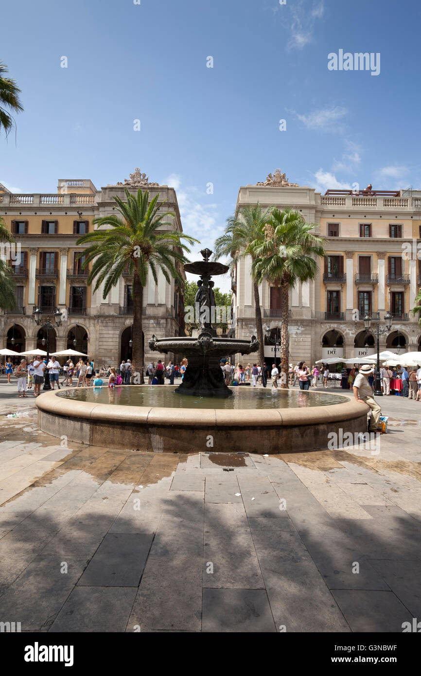 La Plaça Reial, Royal Plaza, Barcelone, Catalogne, Espagne, Europe, PublicGround Banque D'Images