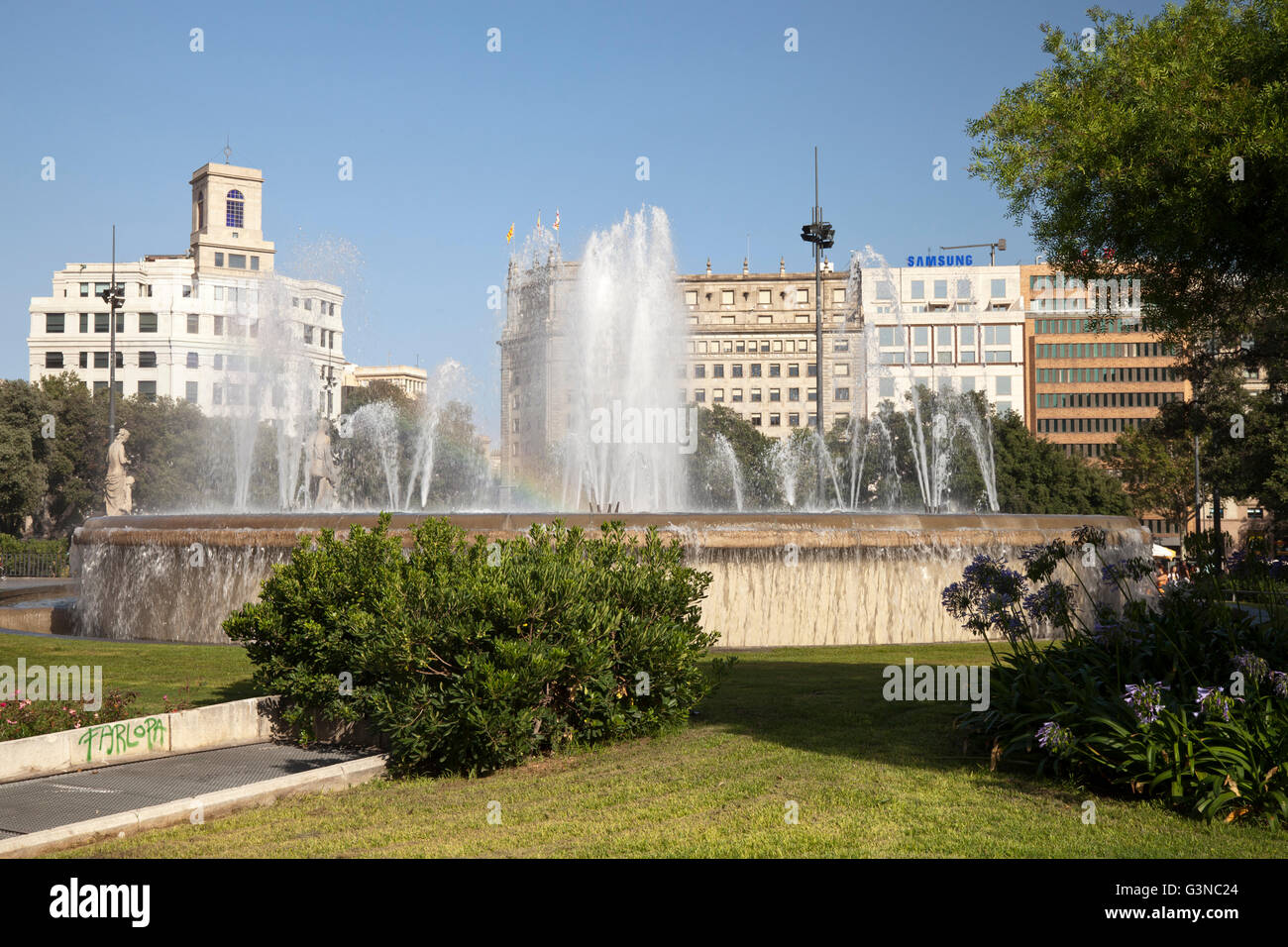Fontaine, Place de Catalogne, Barcelone, Catalogne, Espagne, Europe, PublicGround Banque D'Images