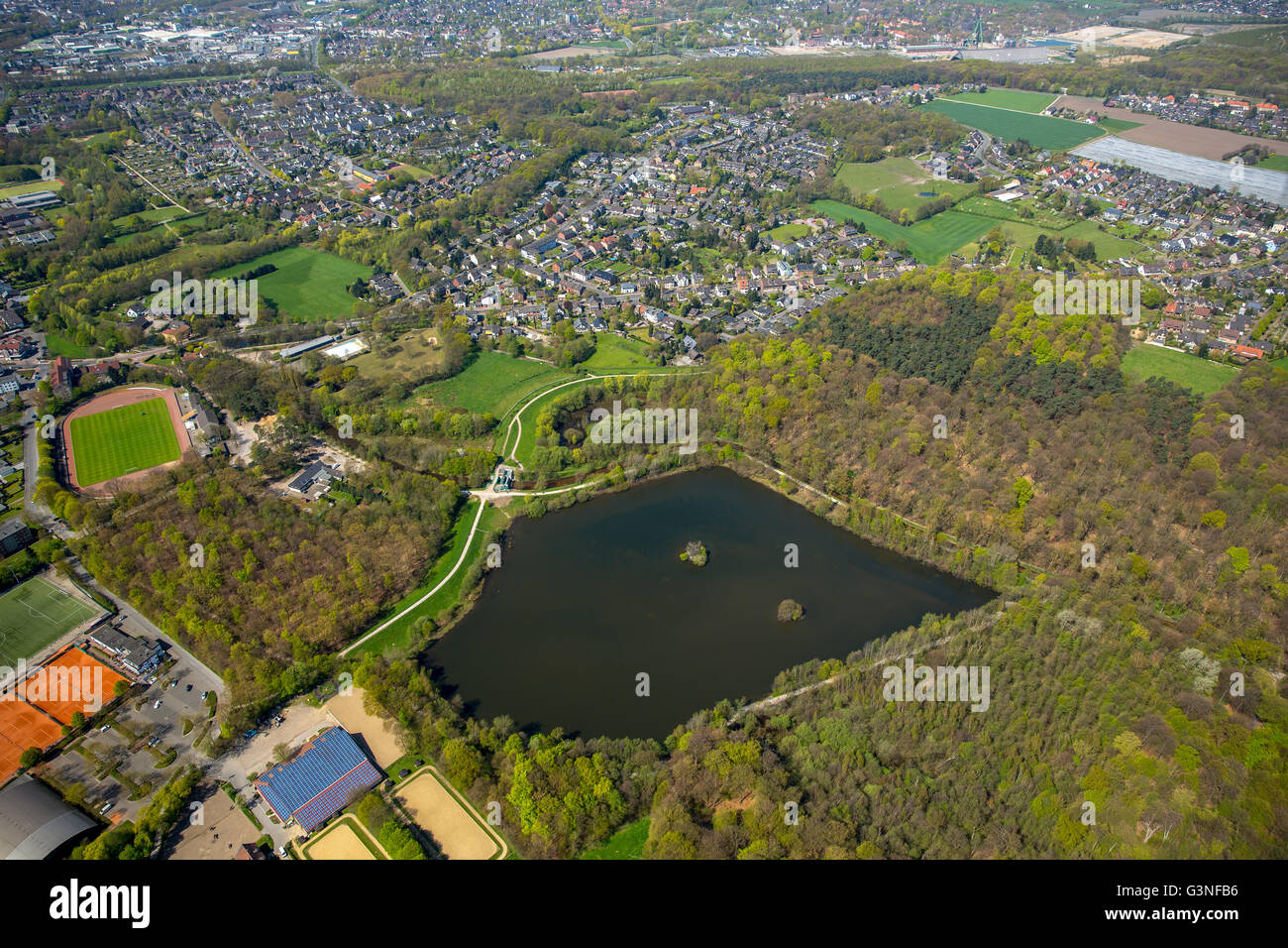 Vue aérienne, l'enrichissement en Rotbachsee Dinslaken, Lippeverband, la conservation de la nature, la gestion de l'eau, Dinslaken, Ruhr, Banque D'Images