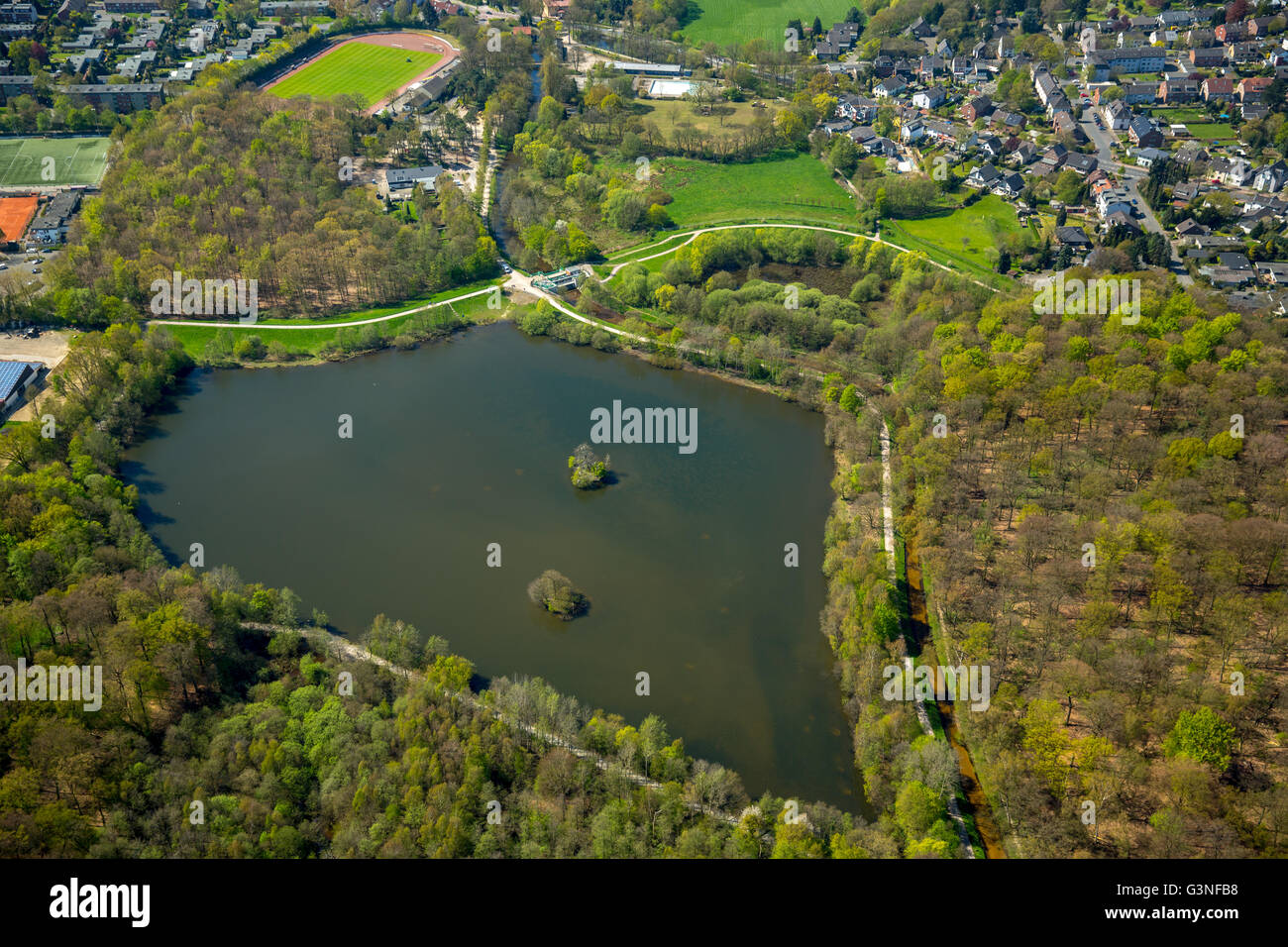 Vue aérienne, l'enrichissement en Rotbachsee Dinslaken, Lippeverband, la conservation de la nature, la gestion de l'eau, Dinslaken, Ruhr, Banque D'Images