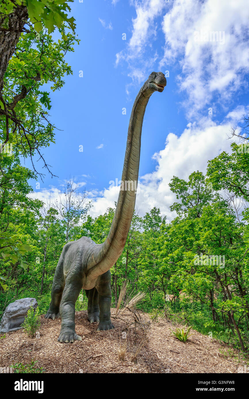 Omeisaurus à Dinosaures... vivants, Zoo du Parc Assiniboine, Winnipeg, Manitoba, Canada. Banque D'Images