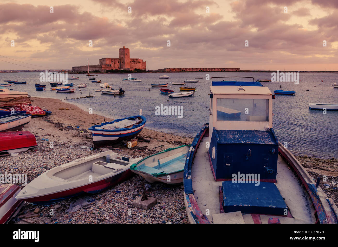 Sicile, Italie : Fishermen's Harbour à Trapani Banque D'Images