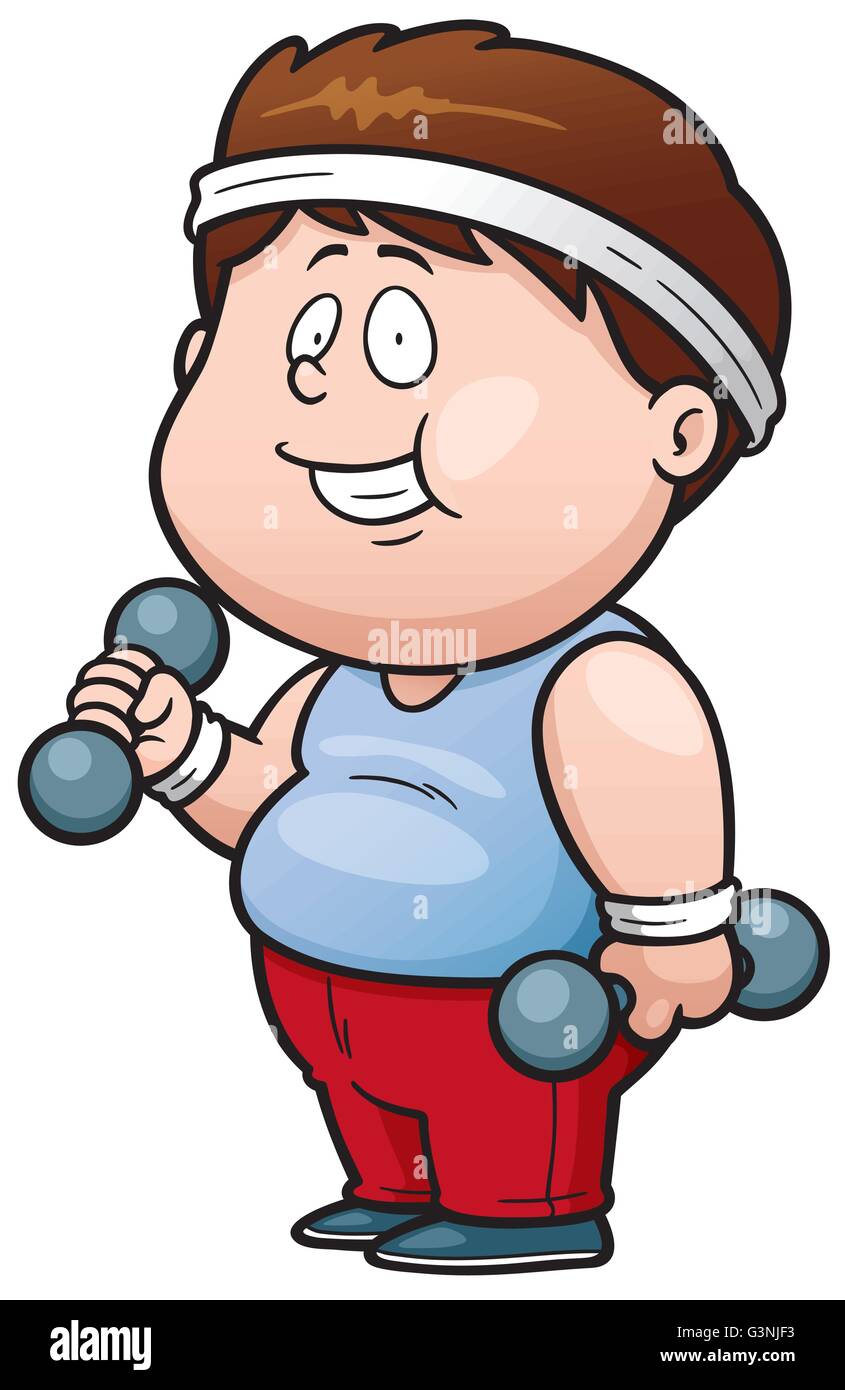 Illustration Vecteur de Cartoon Fat Man holding dumbbells Illustration de Vecteur