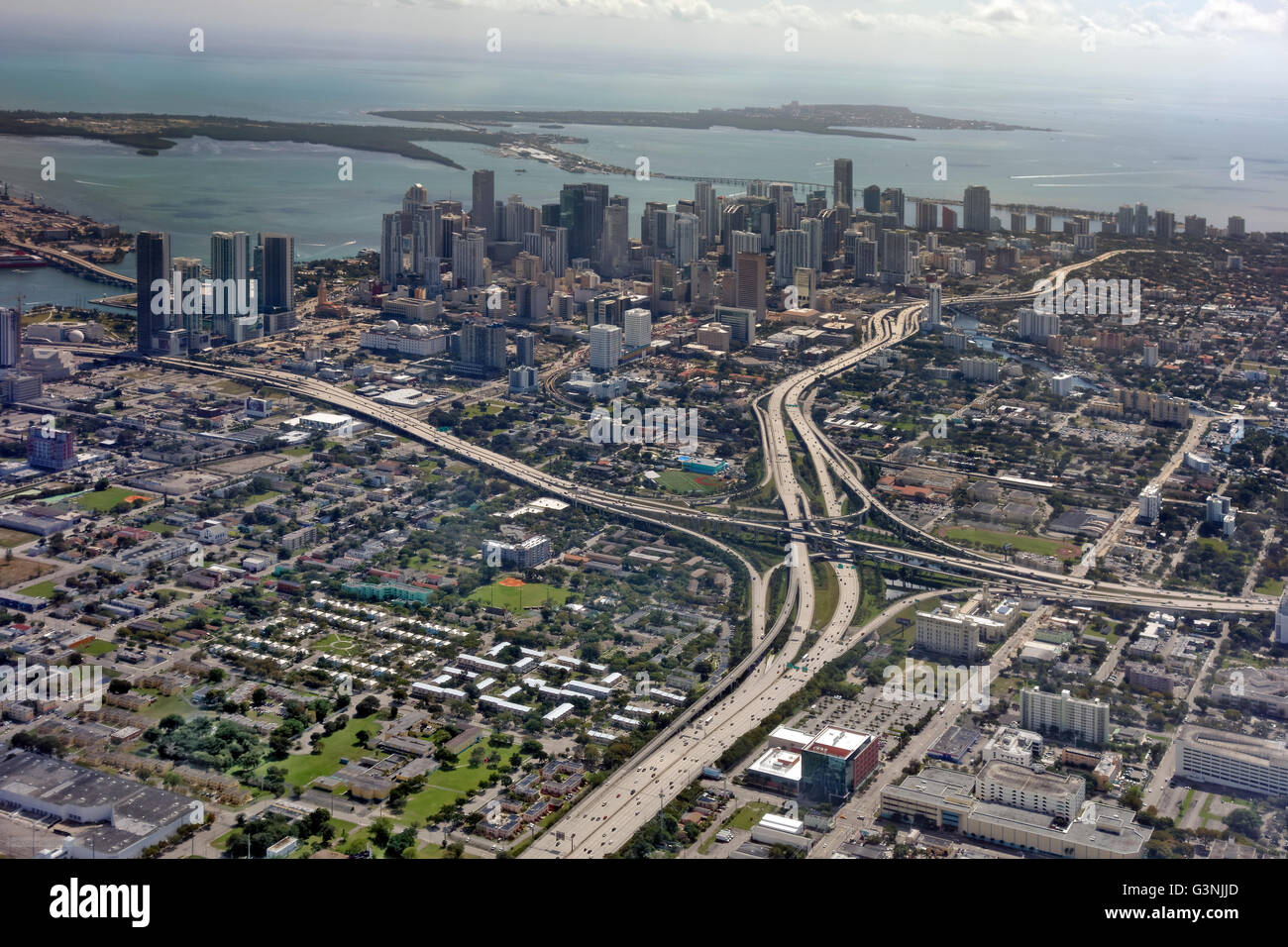 Vue aérienne du centre-ville de Miami, Floride, USA Banque D'Images