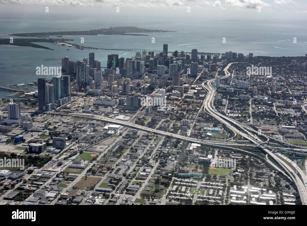 Vue aérienne, carrefour, le centre-ville de Miami, Floride, USA Banque D'Images