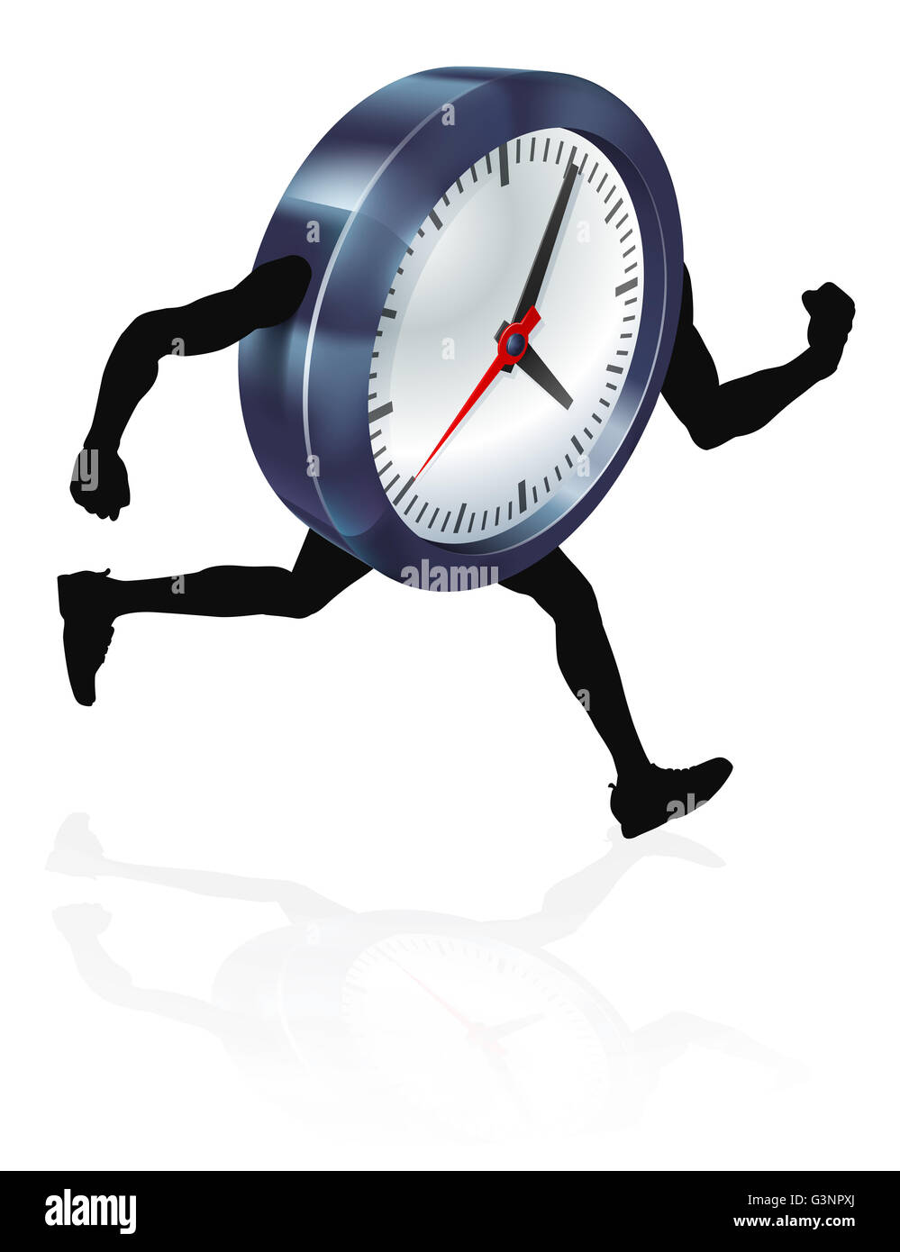 Un caractère d'horloge tourne, concept pour la pression du temps ou à court de temps, ou d'exécution contre la montre Banque D'Images