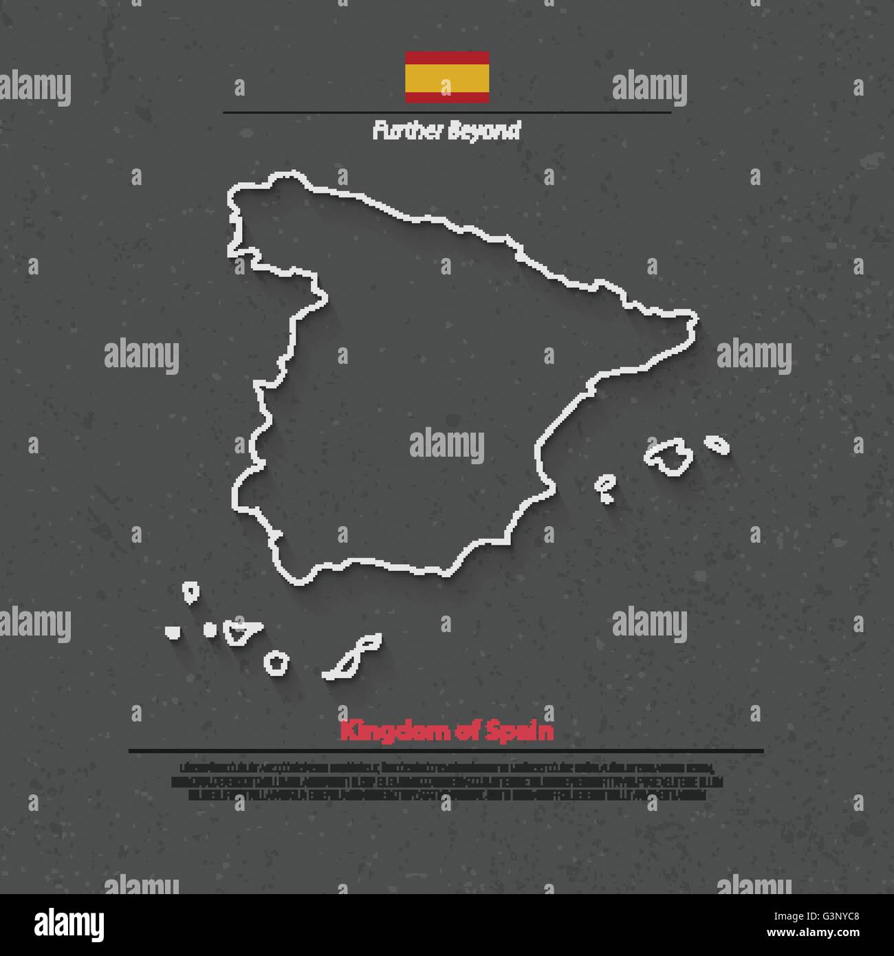 Royaume d'Espagne carte isolée et icônes de drapeau officiel espagnol. vecteur politique tracer ligne fine sur l'icône grunge background. Ge de l'UE Illustration de Vecteur