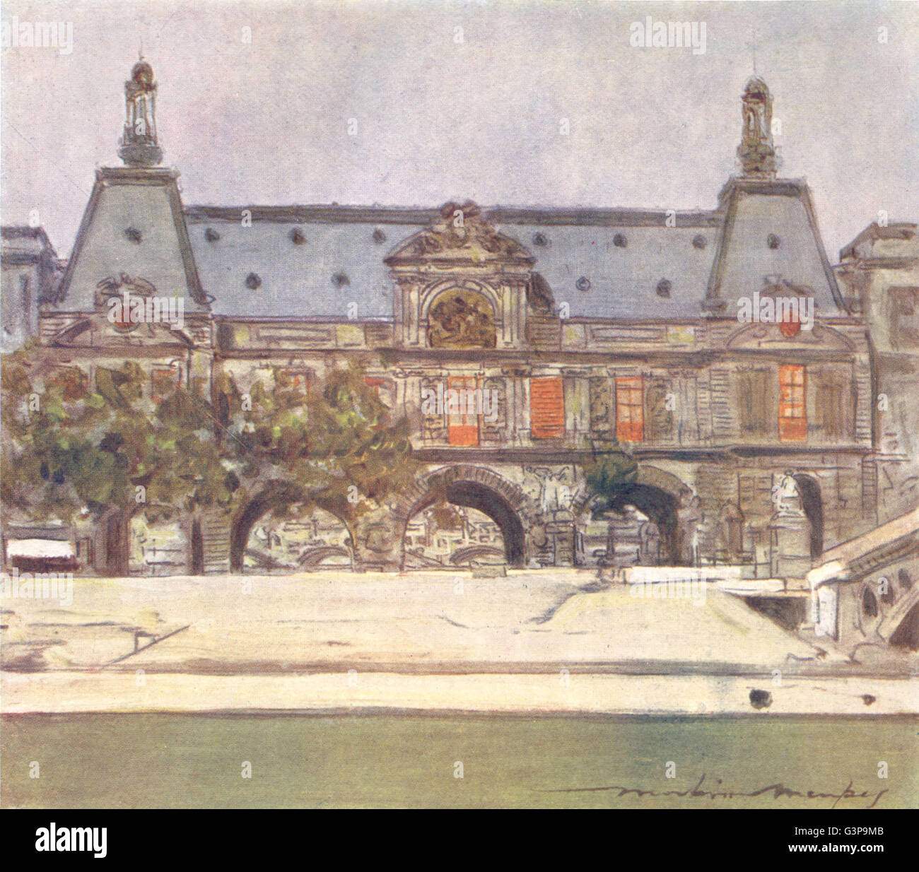 PARIS : Le Louvre, antique print 1909 Banque D'Images