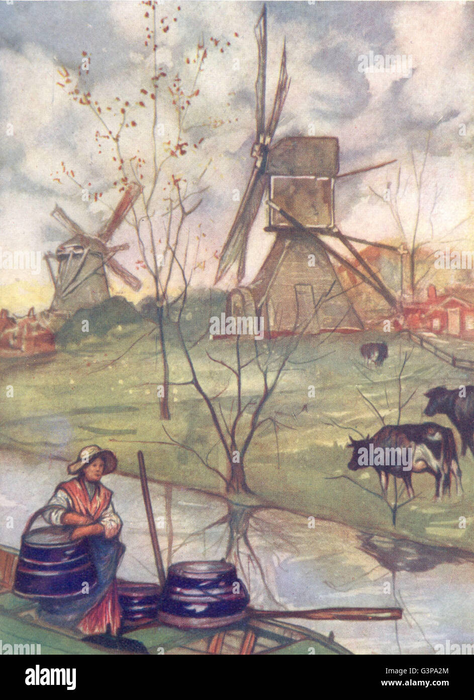 Pays-bas : Hollande-du-Sud : la petite Water-Mill, antique print 1904 Banque D'Images