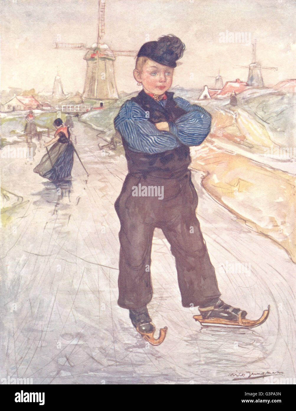 Pays-bas : Hollande-du-Sud : un garçon paysan de Veere sur patins, old print 1904 Banque D'Images