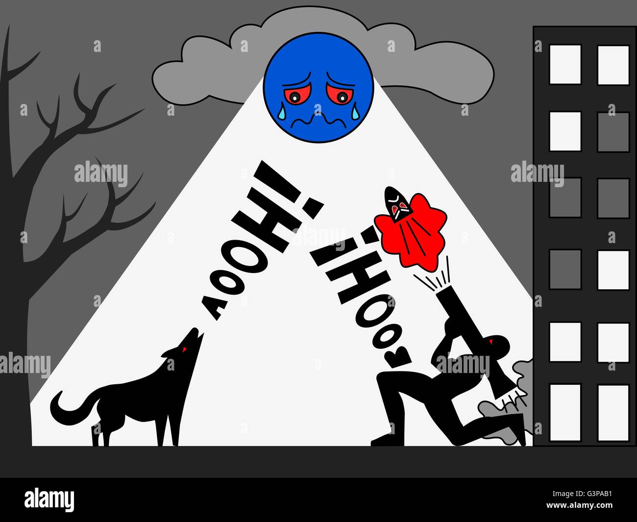 Illustration de wolf howling et tir à une personne pleurer blue moon Illustration de Vecteur