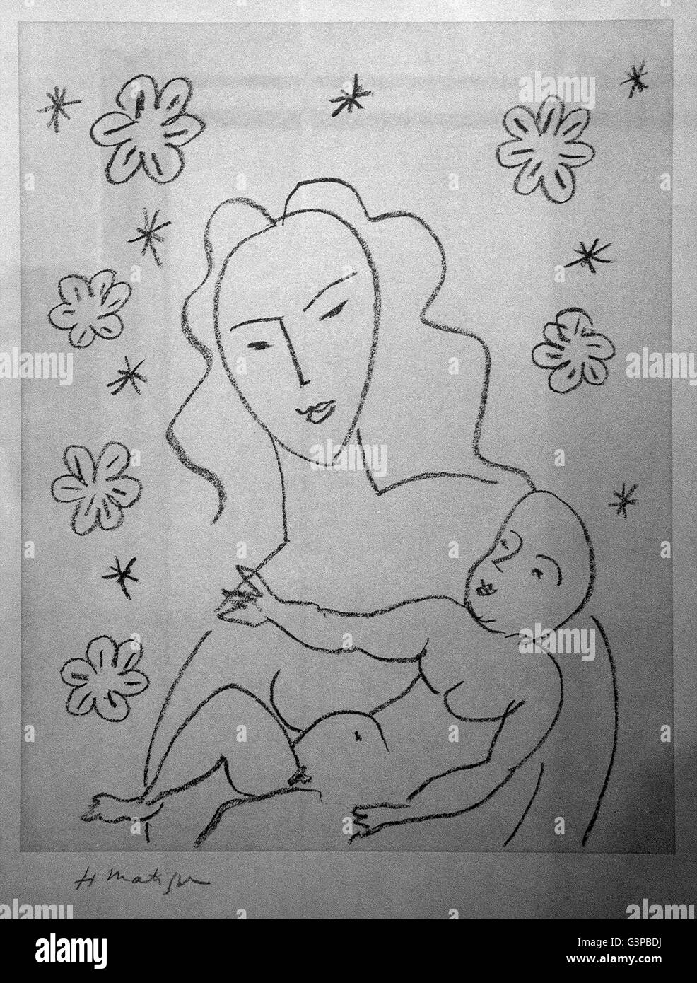 Vierge et enfant sur fond de fleurs et d'étoiles, par Henri Matisse, 1950-1951, Musées du Vatican, Rome, Italie Banque D'Images