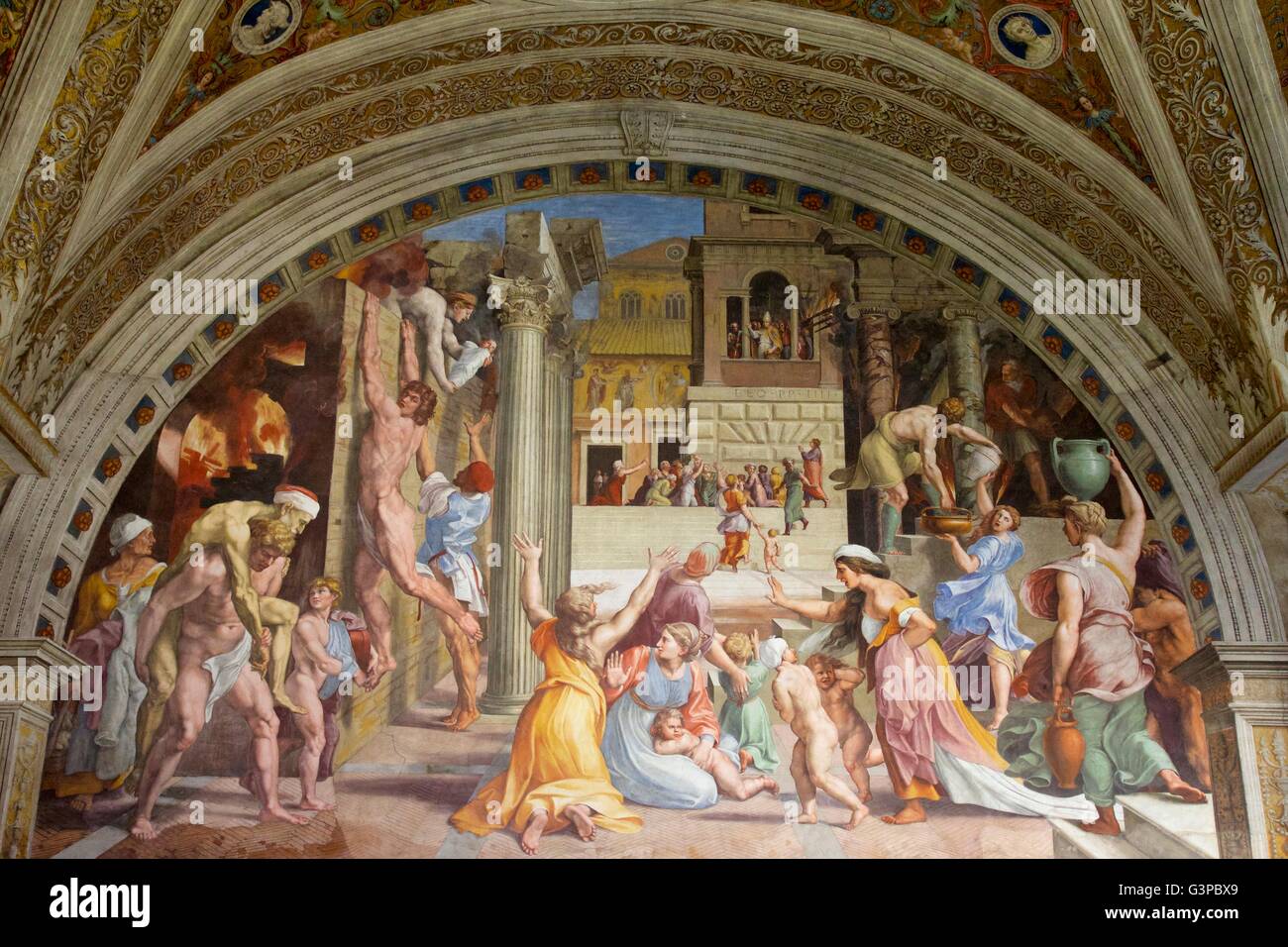 Prix de l'incendie dans le Borgo, par Giulio Romano, 1514, Raphael, Palais apostolique, les Musées du Vatican,. Rome, Italie Banque D'Images